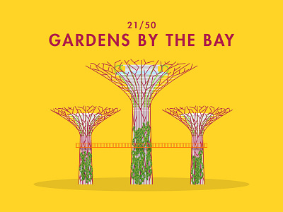 21/50: Gardens by the Bay architecture buildings flat design gardens illustration singapore