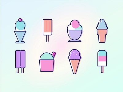 Ice Cream Icons 2d animation design flat graphic ice cream icon set icons illustration offset pastel vector