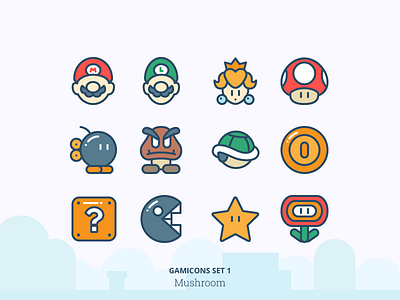 Gamicons Set 1 - Mushroom bomb game gamicons icons koopa mario mushroom outline icons super
