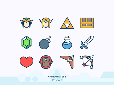 Gamicons Set 2 - Triforce bomb chest game gamicons hyrule icons link outline icons rupee sword triforce zelda