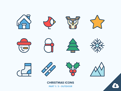 Christmas Icons Freebie 1/3 - Outdoor christmas freebie holidays icons new year outdoor outline owl ski snow snowman winter