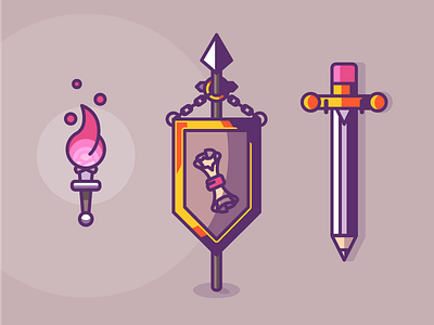 Dribbble invite teaser banner dribbble flame invitation invite pencil scroll sword teaser torch