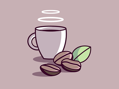 Cup of coffee beans coffee cup hot leaf morning