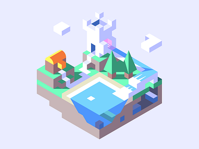 Towerfall 2 3d castle chest fall game isometric lake land level mine tower trees