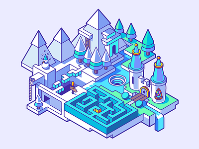 Ice land castle game ice isometric land level maze moutain quest snow whirlpool wonderland