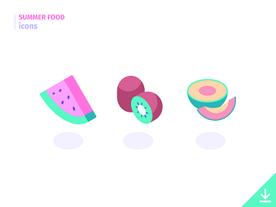 Fruits - 'Summer Food' icon set food freebies fruits icons kiwi melon summer summer food vector vitamins watermelon