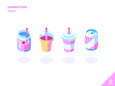 Drinks - 'Summer Food' icon set beverage cocktail drink food freebies icons isometric milkshake soda summer summer food vector