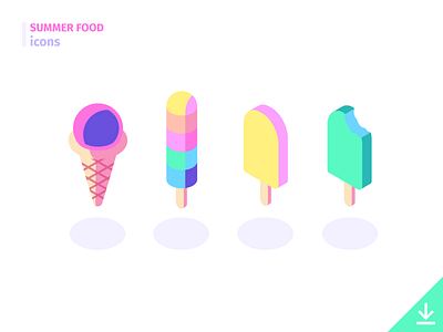 IceCream - 'Summer Food' icon set cone dessert food freebies ice cream icecream icons isometric popsicle sherbet summer summer food