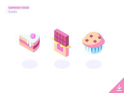 Dessert - 'Summer Food' icon set cake chocolate chocolate bar food freebies icons isometric muffin pastry summer summer food vector