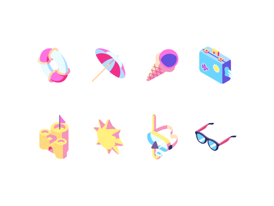 Summer beach icon set