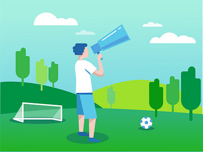 Sports Announcement announcement art blue branding clouds creative flat art flat design flat illustration flatdesign grass green illustration outdoor soccer sports sports design summer trees