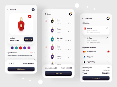 Xerjoff Parfum App app application cart checkout checkout page clean design ecommerce ecommerce app minimal mobiel app mobile parfum parfume design popular design talavadze trending ui ux xerjoff