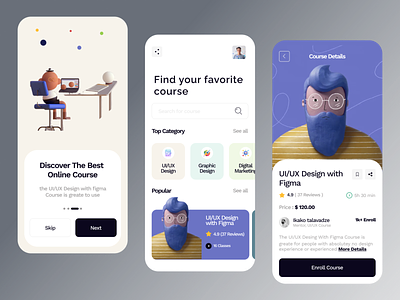 E-learning Mobile App UX/UI android app animation cource course app courses e-learn e-learning education education app elearning ios app learn design mobile design online course ui ui mobile uiux ux ux mobile uxui