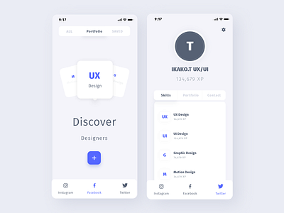 Discover - Designer 's app clean deisgner hire design discover identity inspiration mobile talavadze ui ux