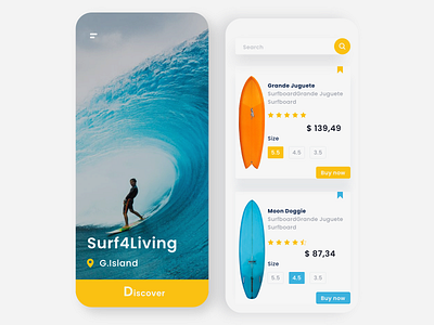 Surf - App Concept app branding design inspiration mobile shop surf surfing talavadze ui ux wave