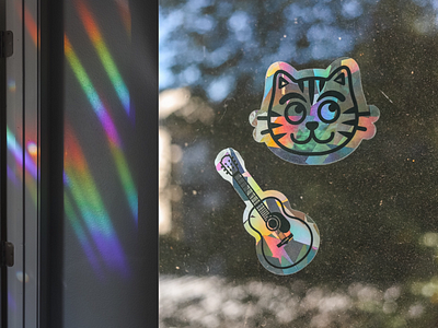 🌈 Rainbow Suncatchers acoustic guitar cat guitar rainbow suncatcher 🌈