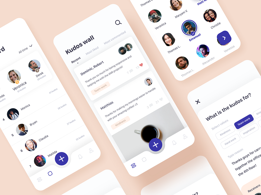 Kudos App - UI by Karol Woźniak for App'n'roll on Dribbble