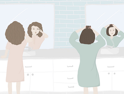 Getting Ready with Mom bathroom childrens book childrens book illustration digital illustration hair illustration kids book makeup