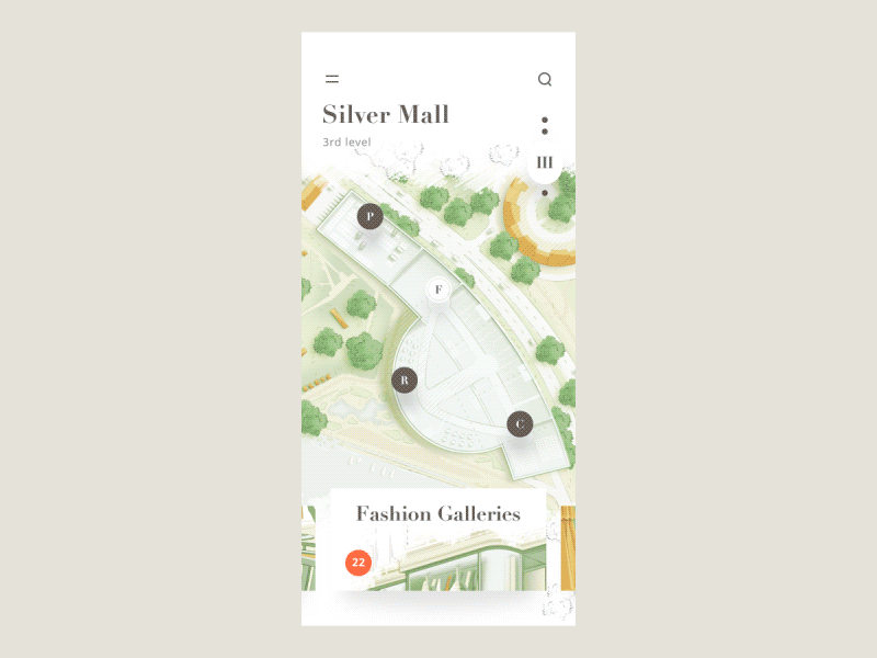 Transition for Shopping Center App after affects animation animations app clean gif illustration illustrations interaction ios map mobile motion navigation tiles trinetix typography ui ux white