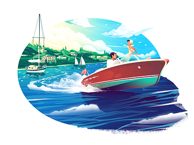 Vacation boat color design holiday illustration landscape nature noise ocean sea seaside ship sky sunny texture travel trinetix trip vacation water