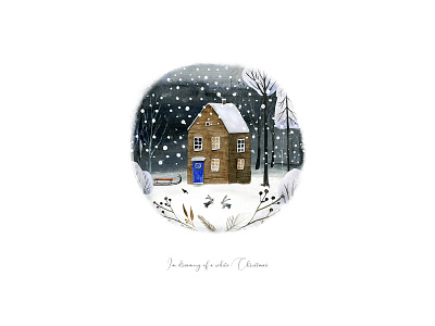 Dreaming of a white Christmas card christmas dreaming greeting house illustration snow snowy watercolor white