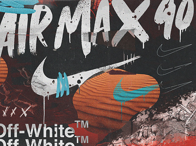 "OFF-WHITE x NIKE AIR MAX 90 DESERT ORE" branding design digitalart illustration type typography
