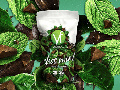 Youfoodz Choc Mint Protein Powder branding design packaging typography