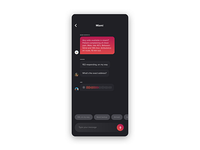 Chat UI - Emergency Communications chat app chat ui concept app dark ui product design product designs quick chat selectors ui uidesign ux