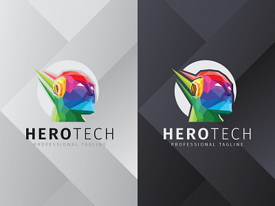 Hero Tech Logo app artistic branding colorful cyborg design futuristic head hero human icon identity logo modern modern logo polygonal robot tech technology vector