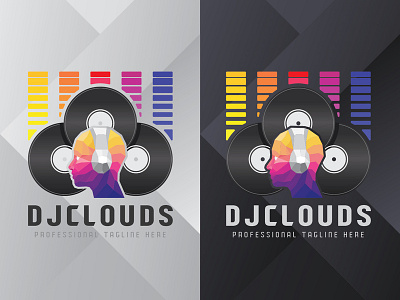 Dj Clouds Logo app audio brand branding colorful design dj futuristic icon identity logo modern music polygonal robot tech technology vector vynil web