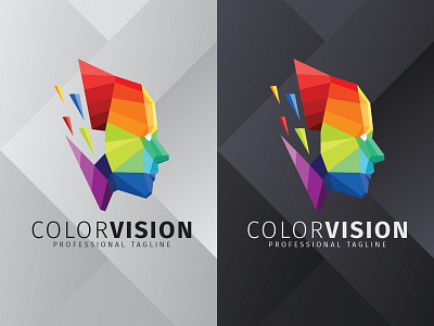 Color Vision Logo brand branding color colorful company design futuristic head human icon identity logo modern modern logo polygonal robot tech technology vector web