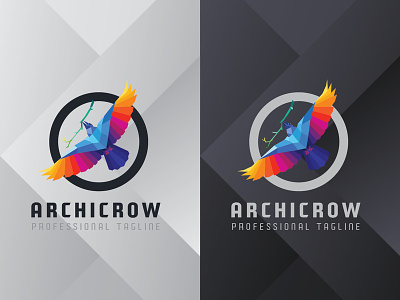 Archicrow Logo app architect bird brand branding colorful company crow design futuristic icon identity logo modern polygonal tech technology vector web wild