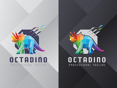Octa Dino Logo app brand branding colorful company design dinosaurs futuristic icon identity logo modern polygonal power tech technology triceratops vector web wild
