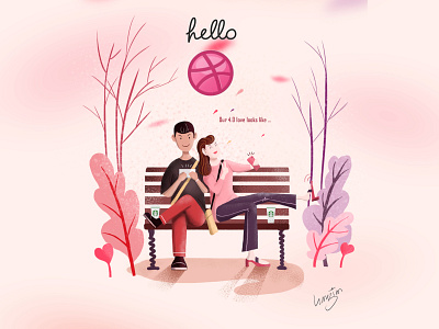 4.0 Love - hello dribble couple illustation character limzim love love sence loving momment