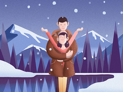Winter love character concept couple cute digital painting fall in love illustration limzim love snow winter