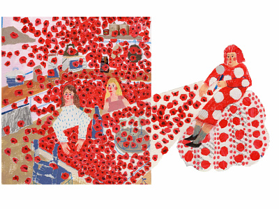 Yayoi obsession character children childrens book childrens illustration collage color design flower flowers illustration kid mixed media painting paintpaper paper collage paperart red redflower yayoi