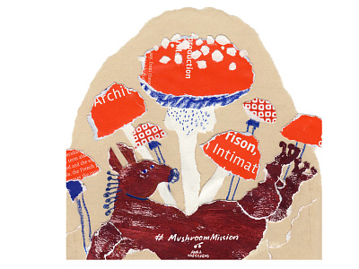 Mushroom mission art character childrens book collage color design hourse illustration mixed media mushroom painting paper collage paperart texture