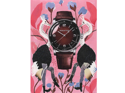 "Himmapanmashmallow" Illustration for L'officiel Hommes animal collage color design editorial editorial illustration illustration mixed media painting paper collage paperart pink texture watch