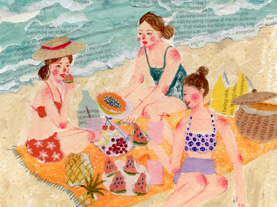 Picnic at the Beach! beach collage illustration mixed media painting paper collage paperart picnic summer sun