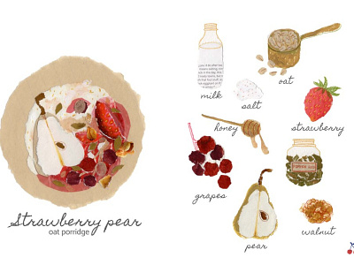 Strawberry Oat Porridge collage color food illustration mixed media painting paper collage paperart porridge