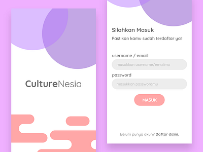 Login page design - CultureNesia android app design minimal ui ux