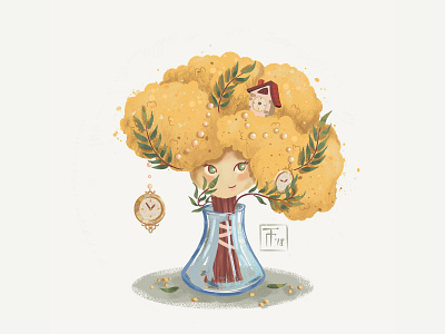 Cute Mimosa. Illustration for postcard