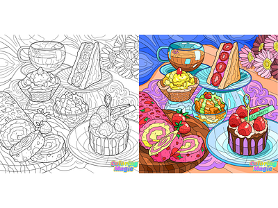 01 Coloring app "Coloring Magic - Color by Number" by number adobe illustrator antistress art color by number gaming illustration lineart mobile app mobile game