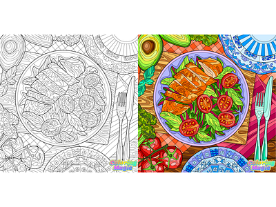 08 Coloring app "Coloring Magic - Color by Number" by number adobe illustrator antistress art color by number illustration lineart mobile app vector