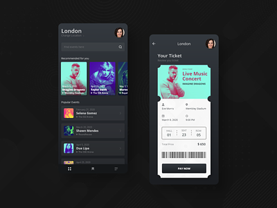 Concert Ticket App concert concert app dark ui minimal mobile app music simplicity ticket app uiux