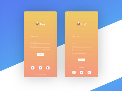 Hey Chat Signin & Signup Screen app design chat app clean app design login messenger app minimal sign in sign in page sign up signup page simple design ui ux ui ux design