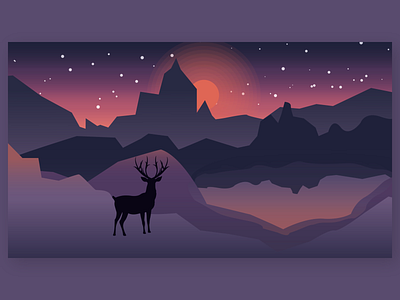 Sunset landscape illustration vector