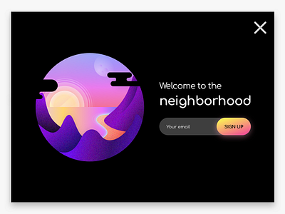 Welcome to the Neighborhood - Night gradient illustration pop up sign up synthwave vector