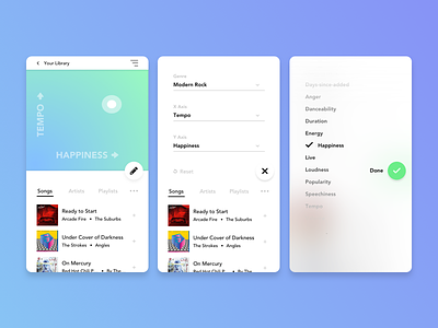 Organize Your Music app dropdown menu mobile music pad simple spotify track ui white