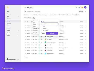 Table Filters clean clean ui dark dark ui darkmode filtering filters minimal sort sorting table ui ux